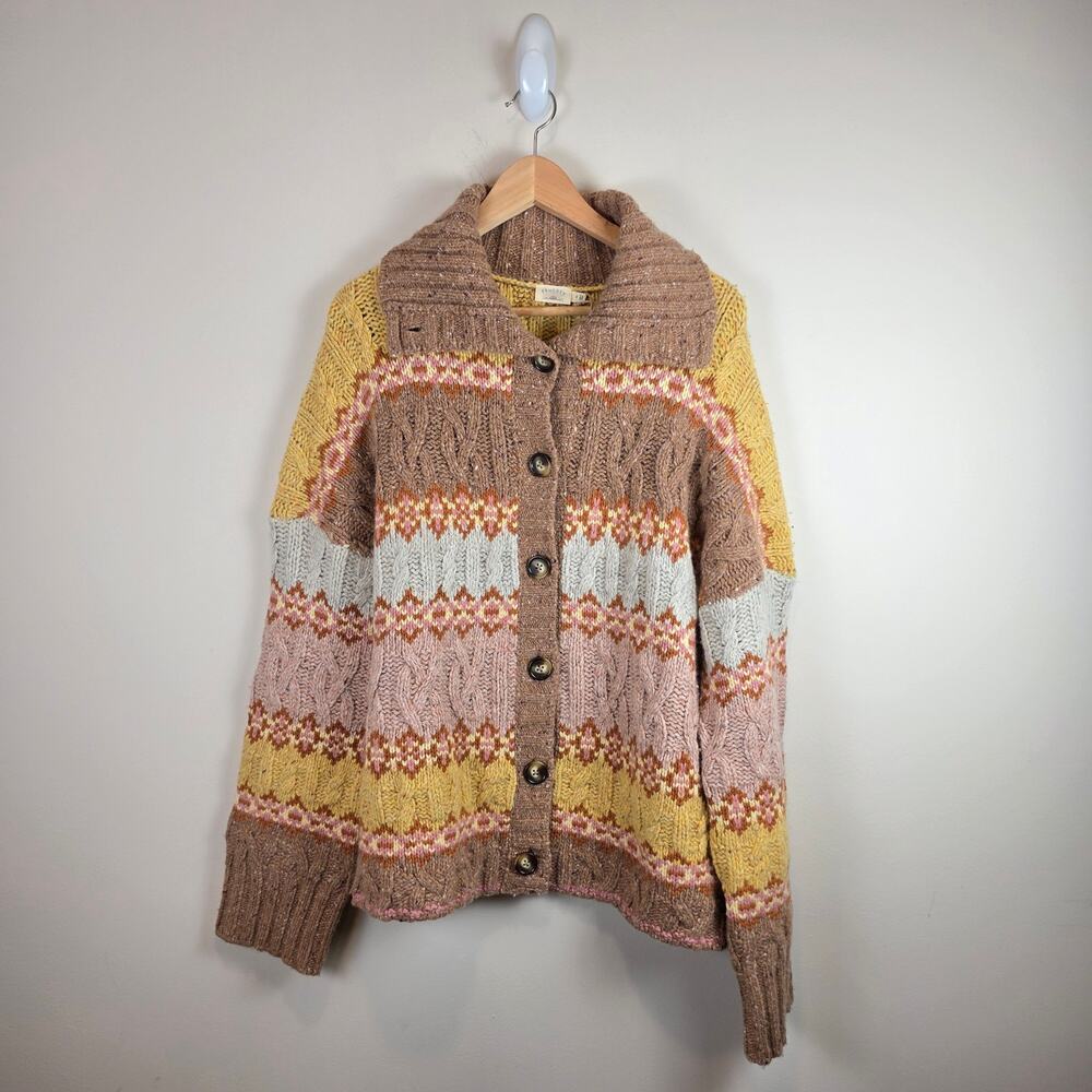 Faherty Womens Size S Highland Fairisle Cardigan Lakeside Fairisle Haze Merino